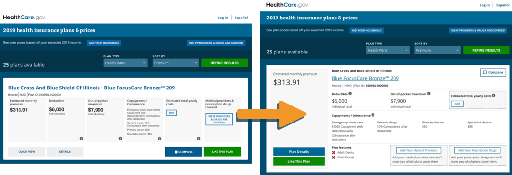 The old plan card compared with the new plan card, as a 'design island' in the old version of the app.