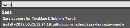 Searching for 'sass' in Sublime Text's package control