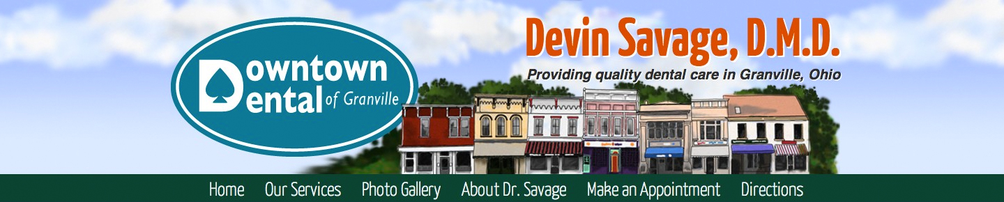 The banner image I painted in Photoshop for an old site I designed, featuring a view of the buildings in downtown Granville, Ohio.