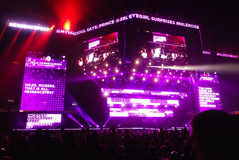 Another view of Postano's social media event display at the Superdome in New Orleans during Essence Festival, where fans could see their Tweets on stage during and in between concerts