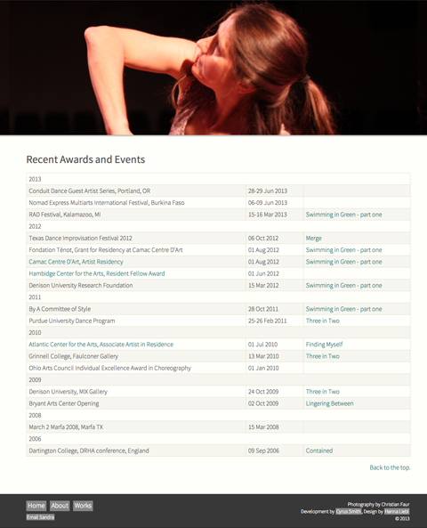 A screenshot of the artist's works